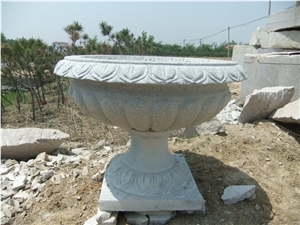 Wellest G603 Luner Pearl Grey Granite Round Garden Flower Pot,Natural Stone Outside Garden Flower Pot,Item No. Sgp015