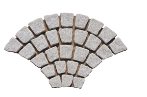 Wellest G603 Meshed Granite Fan Shape Paving Stone,Cobble and Cube Stone on Meshed, Five Faces Natural and Tumbled,Bottom Saw Cut Mg-066