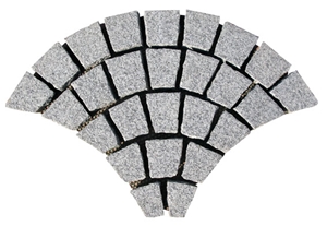 Wellest G603 Meshed Granite Fan Shape Paving Stone,Cobble and Cube Stone on Meshed,Top Flamed,Sides Natural, Bottom Saw Cut Mg-061