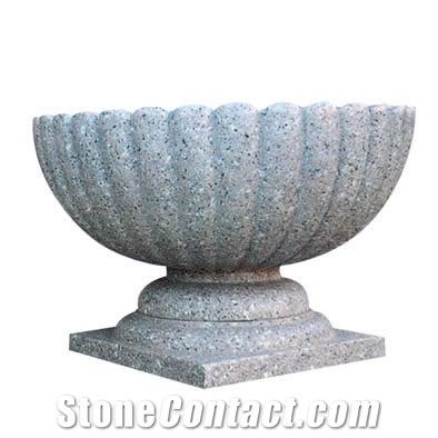 Wellest G606 Granite Round Garden Flower Pot,Natural Stone Outside Garden Flower Pot,Item No.Sgp003
