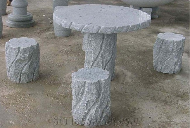Wellest G633 Padang Light Grey Granite Table & Stool, Round Stone Table and Exterior & Stool,Stc 034