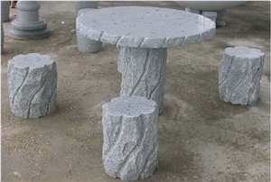 Wellest G633 Padang Light Grey Granite Table & Stool, Round Stone Table and Exterior & Stool,Stc 034