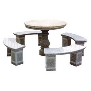 Wellest G636 Costal Pink Granite Table & Bench, Round Garden Table and Bench,Exterior & Outside Table with Bench,Polished Surface,Model No.Stc006