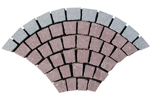Wellest G654 G658 Meshed Granite Fan Shape Paving Stone,Cobble and Cube Stone on Meshed,Top Flamed,Sides Natural,Bottom Saw Cut Mg-064