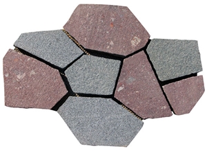 Wellest G654 G658 Meshed Paving Stone, Crazy Shape Paving Stone,Flagstone,Cobble and Cube Stone on Meshed Top Flamed,Sides Natural, Bottom Sawn Cut