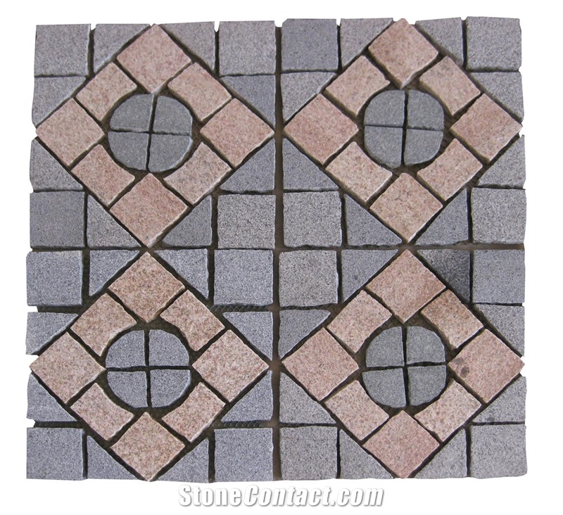 Wellest G654 & G682 Meshed Granite Paving Pattern,Cobble and Cube Stone on Meshed,Mosiac Paver,Top Flamed, Other Natural, Bottom Sawn Cut.Mg-3