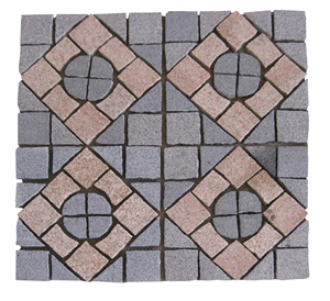 Wellest G654 & G682 Meshed Granite Paving Pattern,Cobble and Cube Stone on Meshed,Mosiac Paver,Top Flamed, Other Natural, Bottom Sawn Cut.Mg-3
