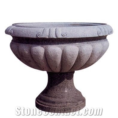 Wellest G654 Granite Round Garden Flower Pot,Natural Stone Outside Garden Flower Pot,Item No.Sgp004