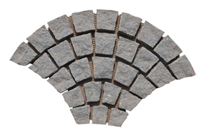 Wellest G654 Meshed Granite Fan Shape Paving Stone,Cobble and Cube Stone on Meshed, Five Faces Natural ,Bottom Saw Cut Mg-071