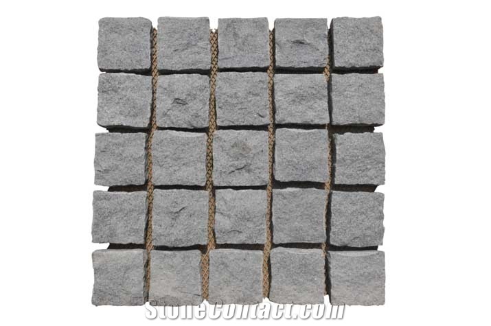 Wellest G654 Meshed Granite Paving Stone,Cobble and Cube Stone on Meshed,Five Faces Natural ,Bottom Saw Cut Mg-081