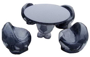 Wellest G654 Sesame Black Granite Table and Stools, Exterior Round Table and Football Shape Stool,Garden Table and Stool, Model No.Stc004