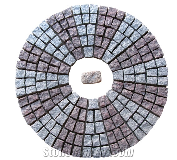 Wellest G658 G603 Mixed Meshed Granite Paving Stone,Cobble and Cube Stone on Meshed,Five Faces Natural,Bottom Saw Cut Mg-058