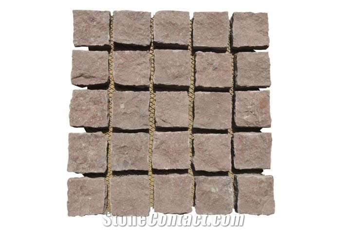 Wellest G658 Meshed Granite Paving Stone,Cobble and Cube Stone on Meshed, Five Faces Natural ,Bottom Saw Cut Mg-082