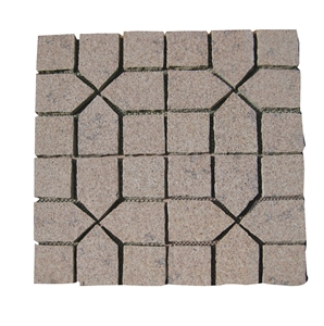 Wellest G672 Putian Rust Granite Meshed Paving Stone,Cobble and Cube Stone on Meshed,Top Flamed,Bottom Sawn Cut.Mg-006