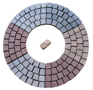 Wellest G682 G654 G603 G658 Mixed Meshed Granite Paving Stone,Cobble and Cube Stone on Meshed,Top Flamed,Sides Natural, Bottom Saw Cut Mg-57