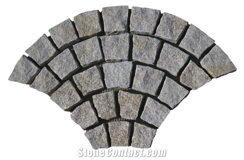 Wellest G682 Meshed Granite Fan Shape Paving Stone,Cobble and Cube Stone on Meshed, Five Faces Natural .Bottom Saw Cut Mg-065