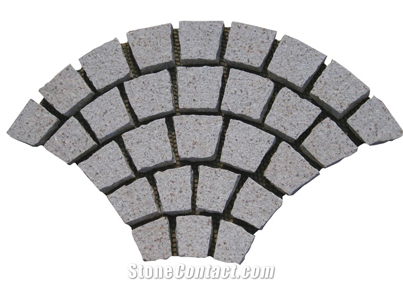 Wellest G682 Sunset Gold Meshed Granite Paving Stone,Cobble and Cube Stone on Meshed,Paver,Top Flamed, Other Natural, Bottom Sawn Cut.Mg-034