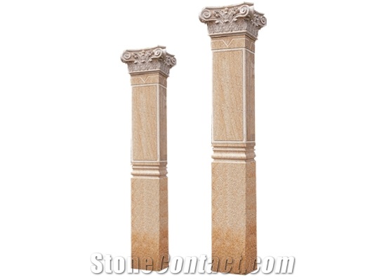 Wellest G682 Sunset Gold,Sunset Yellow,Rusty Yellow Granite Solid & Hollow Configuration Antique Roman Columns, Greek Columns,Model Rp035