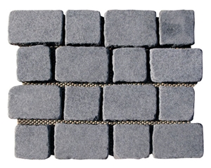 Wellest G684 Fortune Black Offset Meshed Granite Paving Stone,Cobble and Cube Stone on Meshed,Top Flamed,Sides Natural, Bottom Saw Cut Mg-48