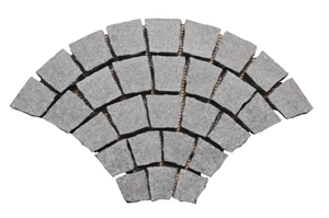 Wellest G684 Meshed Basalt Fan Shape Paving Stone,Cobble and Cube Stone on Meshed,Top Flamed,Other Sides Natural,Bottom Saw Cut Mg-072