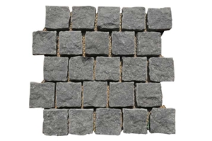 Wellest G684 Meshed Granite Offset Shape Paving Stone,Cobble and Cube Stone on Meshed,Five Faces Natural,Bottom Saw Cut Mg-076