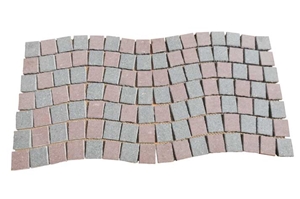 Wellest Green and Red Porphyry Meshed Fan Shape Paving Stone,Cobble and Cube Stone on Meshed,Flagstone,Cobble and Cube Stone on Meshed