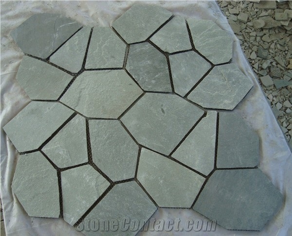 Wellest Green Slate Flag Stone,Meshed Paver Stone,6 Pieces Type,Item No.Ms026
