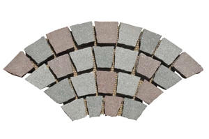 Wellest Grey + Green + Red Meshed Fan Shape Paving Stone,Cobble and Cube Stone on Meshed, Top Flamed,Other Sides Natural,Bottom Saw Cut