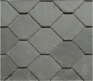 Wellest Hexagon Shape China Natural Grey Slate Roofing Tile, Sides Natural Split,With Pre-Drilled Holes,Model No.Srt016