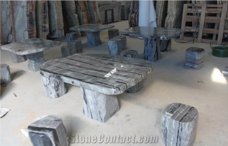 Wellest Imperial Green Granite Table and Stool,Round Stone Table and Stool,Stc 035