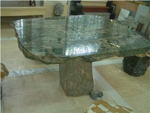Wellest Imperial Green Granite Table and Stool ,Square Stone Table and Stool, Stc 018