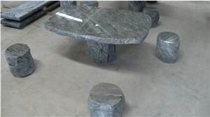 Wellest Imperial Green Granite Table and Stool ,Square Stone Table and Stool, Stc 036