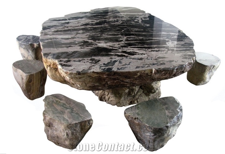 Wellest Imperial Green Granite Table and Stool ,Square Stone Table and Stool, Stc 037