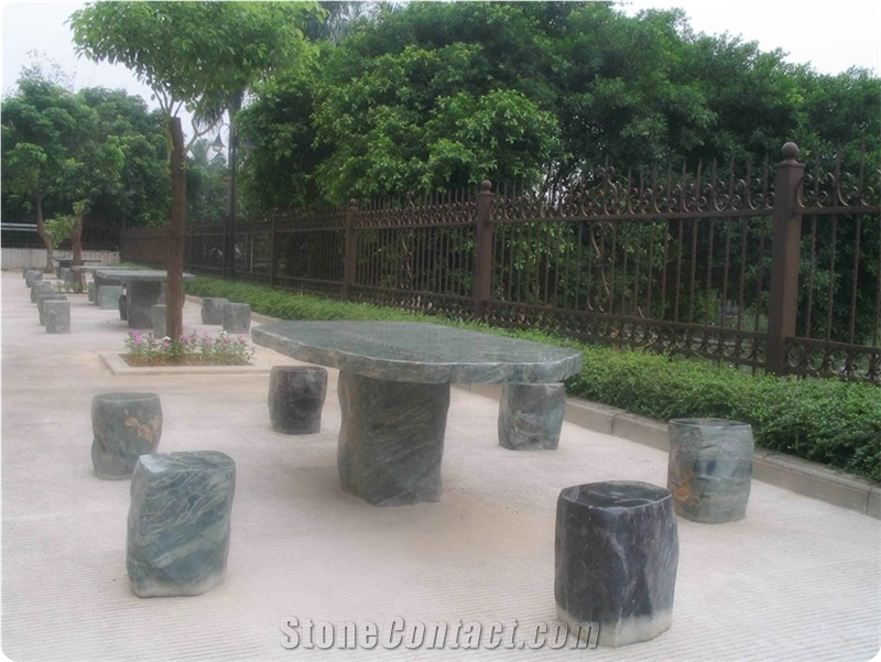 Wellest Imperial Green Granite Table and Stool,Square Stone Table and Stool, Stc 044