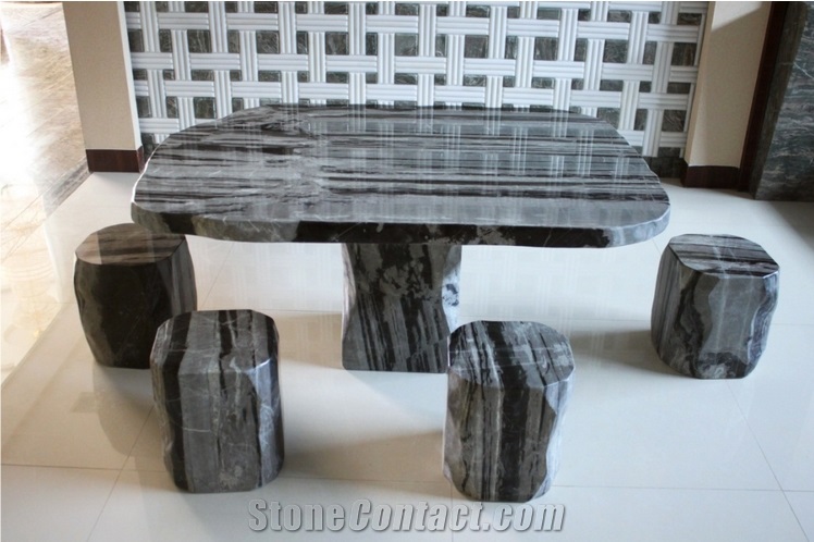 Wellest Imperial Green Granite Table and Stool ,Square Stone Table and Stool, Stc 049