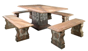 Wellest M108 Sunset Red Marble Table&Stool,Exterior & Outside Garden Stone Table and Stool,Stc 031