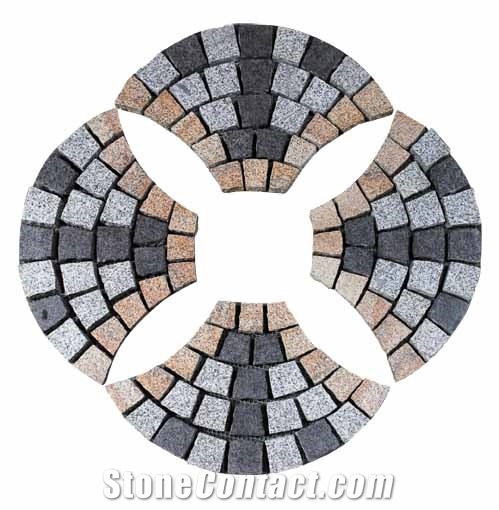Wellest Meshed Granite Paving Stone,G603 China Rose Beta + G682 Sunset Gold + G654 Sesame Black,Top Flamed, Other Natural, Bottom Sawn Cut.Mg-002