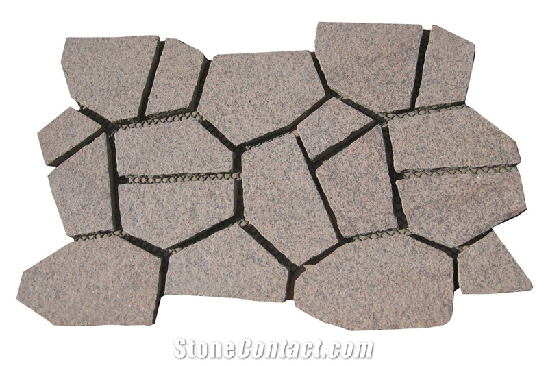 Wellest Meshed Granite Paving Stone,G672 Putting Yellow Granite, Top Flamed, Other Natural, Bottom Saw Cut. Mg-022