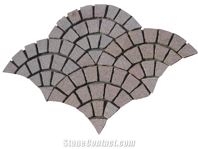 Wellest Meshed Granite Paving Stone,Paver,Cobble and Cube Stone on Meshed,G672 Putian Rust Granite,Top Flamed,Bottom Saw