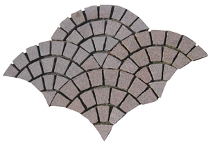 Wellest Meshed Granite Paving Stone,Paver,Cobble and Cube Stone on Meshed,G672 Putian Rust Granite,Top Flamed,Bottom Saw