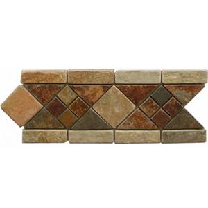 Wellest Multi Color Rusty Slate Mixed with Yellow Wood Slate Molding & Border, China Slate Skirting,Model No. Sms008