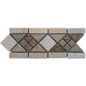 Wellest Multi Color Rusty Slate Mixed with Yellow Wood Slate Molding & Border, China Slate Skirting,Model No. Sms011