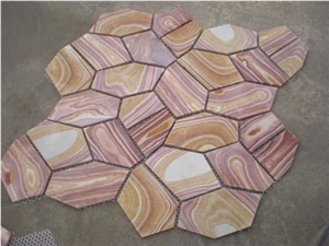 Wellest Multi Color Wave Sandstone Flag Stone,Meshed Paver,7 Pieces Type,Item No.Ms028