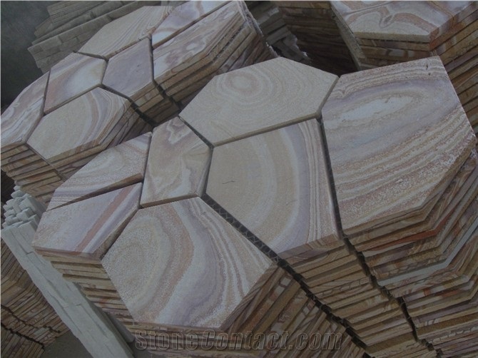 Wellest Multi Color Wave Sandstone Flagstone,Meshed Paver,7 Pieces Type,Item No.Ms008