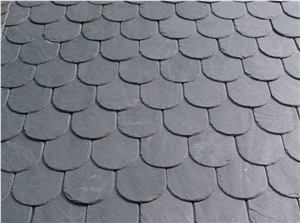 Wellest Oval Shape China Natural Black Slate Roof Tile, Sides Natural Split,With Pre-Drilled Holes,,Model No. Srt010