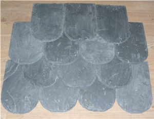 Wellest Oval Shape China Natural Black Slate Roof Tile, Sides Natural Split,Without Pre-Drilled Holes,Model No.Srt008