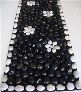 Wellest Polished Black and White Color Pebble Mosaic,Natural Pebble Stone,River Stone