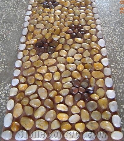 Wellest Polished White Color and Yellow Color Natural Pebble Stone,River Stone,Gravels Stone Mosaic