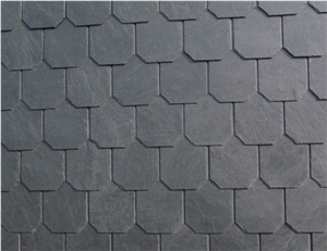 Wellest Polygon Shape China Natural Black Slate Roofing Tile,Sides Natural Split,With Pre-Drilled Holes,Model No.Srt015