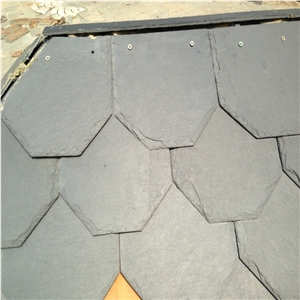 Wellest Polygon Shape China Natural Grey Slate Roofing Tile,Sides Natural Split,With Pre-Drilled Holes,Model No.Srt014